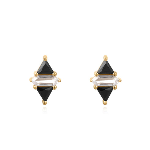 Gold Triangle Black/White Cubic Zirconia Studs